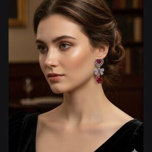 Elegant Red and Silver Drop Earrings